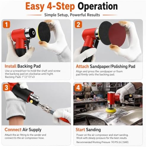 Proster Random Orbital Air Sander 1/2/3Inch Mini Pneumatic Sander Kit