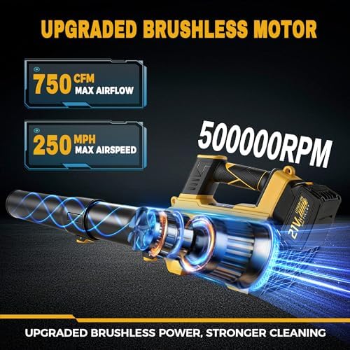 Leaf Blower Cordless - Cordless Handheld Leaf Blower with 21V 2 Rechargeable Batteries, Lightweight Electric Blower for Lawn, Yard, Garden, Patio, Leaves, Dust, Snow Cleaning, 750 CFM 260 MPH