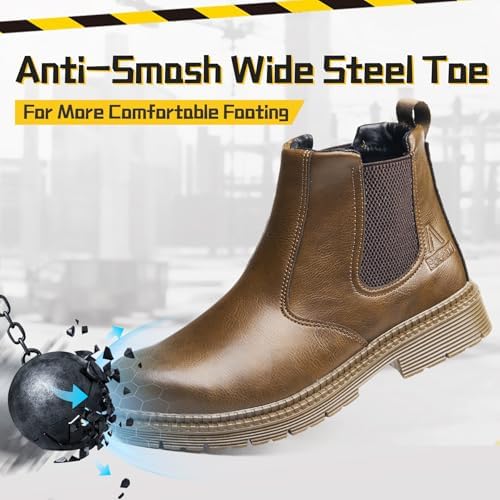 Steel Toe Boots for Men & Women,Slip On Work Boots for Construction