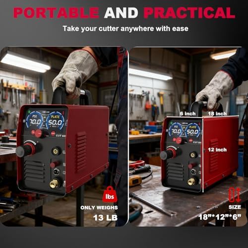 50A Plasma Cutter,2-In-1 Non-High Frequency Pilot Arc Plasma Cutter Machine,110/220V Dual Voltage Large LED Display Plasma Cutting Equipment 1/2"Clean Cut 3/5"Max Cut,PA/PT/2T/4T for Beginners DIY