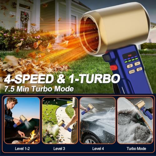 730PRO Car Blower for Drying Cordless | Up to 260MPH 740CFM Turbo Dryer Air Leaf Blower | Detachable Handle, 3.5H Type-C 2A Fast Charge, 5 Speeds, for Car/Hood/Yard/Sawdust/Fluffy Snow