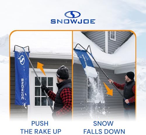 Snow Joe RJ208M Roof Rake Snow Removal Tool, Snow and Ice Scraper with Debris Slide and 28-Foot Reach, Includes 4 Adjustable Extension Poles