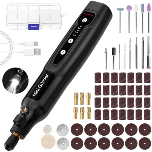 Cordless Mini Rotary Tool Set -5 Speed Multi-Purpose Rotary Tool Kit 5000-18000RPM 3.7V Rechargeable Engraving Pen with LED Light 64Pcs Accessories for DIY Craft Sanding Polishing Drilling Black