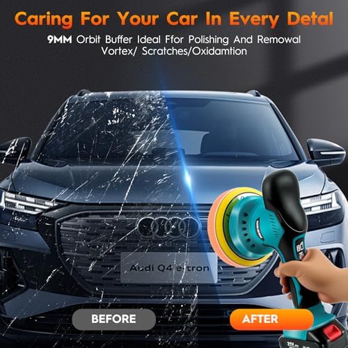 Cordless Car Buffer Polisher Kit with 2x21V Batteries, 6 Inch Car Polisher with 8 Variable Speed Max 6000RPM & 21 PCS Attachments, Buffer Polisher for Car Detailing, Sanding, Scratch Removing