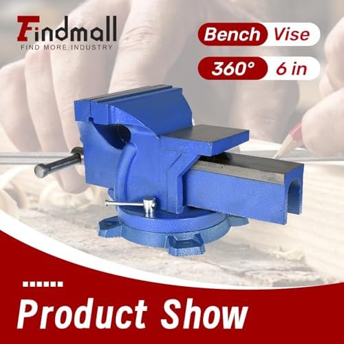 findmall Heavy Duty Bench Vise 360 Swivel Base Bench Vise Table Top Clamp with Lock, Big Size Anvil Top (6'')
