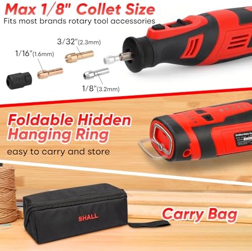 SHALL 8V Cordless Rotary Tool Kit, Lightweight 2.5 Ah Battery Rechargeable Dog Nail Grinder w/ 122 Accessories, 5-Speed Power Rotary Tool for Sanding, Carving, Polishing, Engraving, Pet Grooming