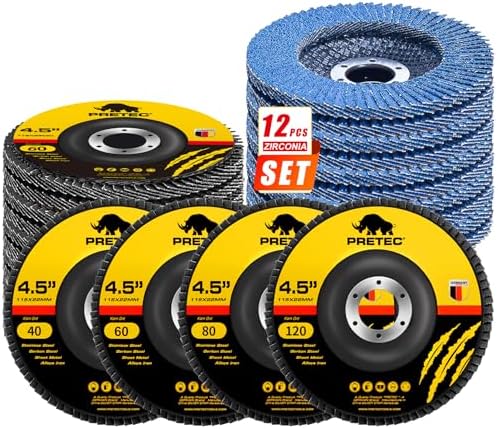Flap Discs 4 1/2 for Angle Grinder, 12 Pcs Flap Discs 40/60/80/120 Grit, 4.5" x 7/8" High Density Zirconia Type 27 Flap Sanding Disc for Grinding, Rust Removal, Sanding and Finishing -12 Packs