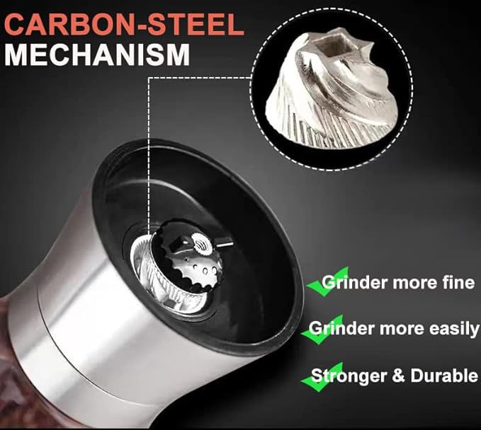 Ebaco Professional Pepper Grinder - with Germany Hardened Carbon Steel Mechanism Rotor, Refillable Pepper Mill 6OZ Glass Adjust Coarseness (1PCS-Sliver-304）