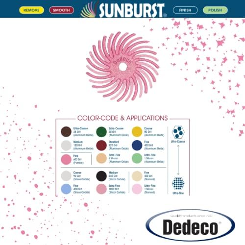 Dedeco Sunburst Radial Bristle Discs 48-Pack - 5/8" Curved - Pink 600 Grit (Fine, Pumice) - Aluminum Oxide for Polishing & Finishing