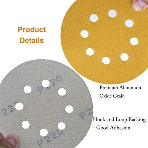 5-Inch 8-Hole Hook and Loop Sanding Discs 220-Grit, 200-Pack