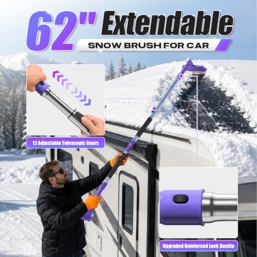 62'' Extendable Snow Brush & Ice Scrapers, Snow Shovel for Car Truck SUV