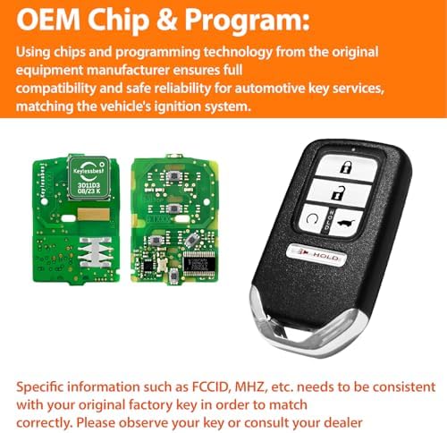Keyless Key Fob Remote Control Replacement for 2016 - 2020 Honda CR-V EX-L,Pilot EX-L, Elite, Touring Touring KR5V2X V44 433MHz 5 Buttons