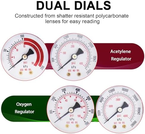 Oxygen Acetylene Regulator Set, CGA540 and CGA200 Inlet Connection | Compatible with V-Style Welding Cutting Gas Torch, CGA200 Acetylene Regulator For Small Cylinder