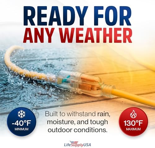 75ft Outdoor/Indoor Extension Cord 10/3 Gauge Ultra Heavy Duty 3 Prong SJTW, Waterproof, Flexible Cold-Resistant Long Power Cord,15A 125V 1875W, Yellow by LifeSupplyUSA