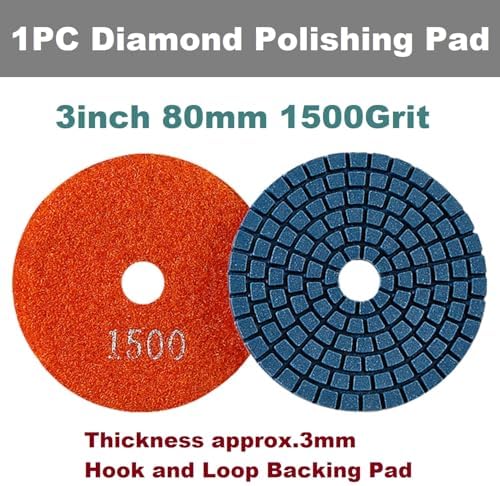 Diamond Polishing Pad, 3 inch 80 mm 1500 Grit Sanding Discs for Grinder & Polisher, Hook and Loop Backing Pad for Grinding Buffing Granite Marble Concrete Stone (1 Piece)