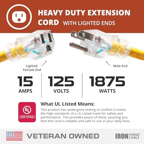 Iron Forge Cable 12 Gauge Heavy Duty Extension Cord, 200 Ft - Yellow SJTW