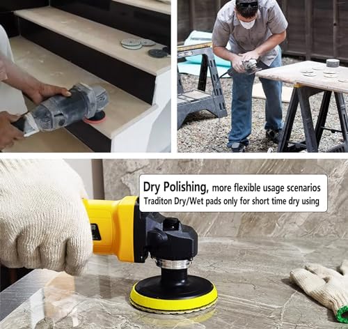 16 Packs Dry Diamond Polishing Pads Grit 200, 4 Inch Dry/Wet Tile Sanding Pad for Bufffing Granite Marble Quartz Concrete Stones Used for Grinder Polisher Drill