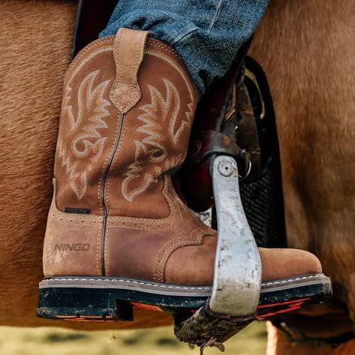 HISEA NINGO Steel Toe Work Boots for Men Square Toe Cowboy Boots Soft Toe