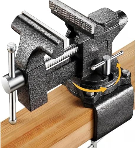 Bench Vise 4-1/2in Multi-Purpose Bench Vice Clam on Vise, Heavy Duty Cast Iron Bench Clamp with Anvil-Multi-Jaw Swivel Base - Bnech Vice for Workbench, Woodworking, Workshop DIY