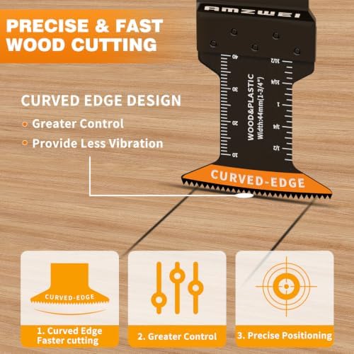AMZWEI 100PCS Oscillating Tool Blades, Titanium & HCS Oscillating Saw Blades for Metal/Wood/Plastic Cutting, Curved Edge Multi Tool Blades Compatible with Dewalt, Milwaukee, Dremel, Ryobi, Rockwell