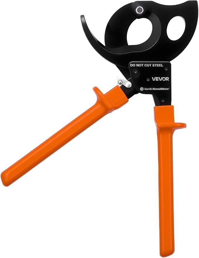 VEVOR Ratcheting Cable Cutter, Spring Steel Blades with PVC-Coated Handles, Quick-Release Button, Heavy Duty Ratchet Cable Wire Cutter for Cutting Copper & Aluminum Cables Up to 1000 MCM / 500 mm²
