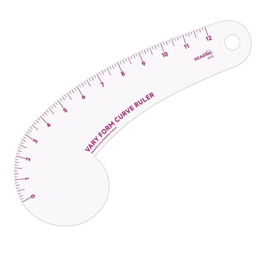 KEARING 12Inch Clear Vary Form Curve Ruler for Sewing, Sandwich Line Scale, French Curve Ruler for Pattern Making, Hip Curve Ruler for Measuring Fashion Design