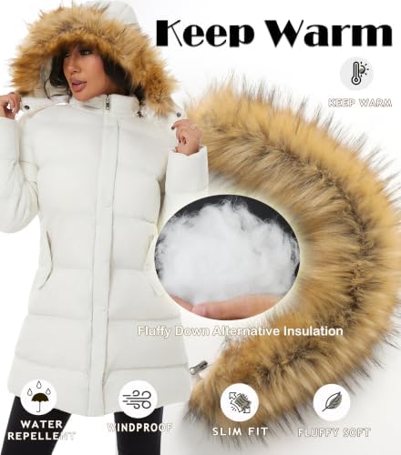 GGleaf Women's Winter Puffer Coat with Removable Fur Hood Warm Snow Jacket