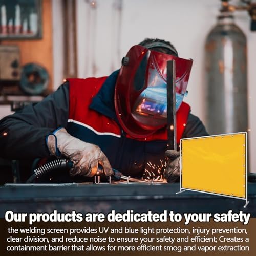 2 Pack Welding Curtain Safety Screen with Fixed Belt, 6 x 8ft Yellow, Fire Resistant Transparent Vinyl Welding Shield for UV and Blue Light Protection