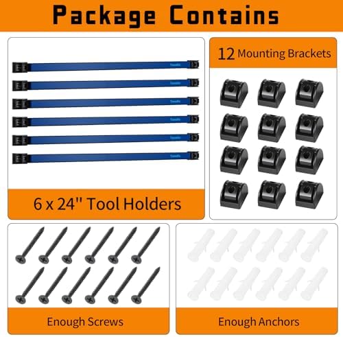 24" Magnetic Tool Holder Strip, 6 Pieces Blue Metal Tool Organizer Rack with Stainless Steel Surface, Magnet Bar for Garage Workshop, Easy To Install with Mounting Screws