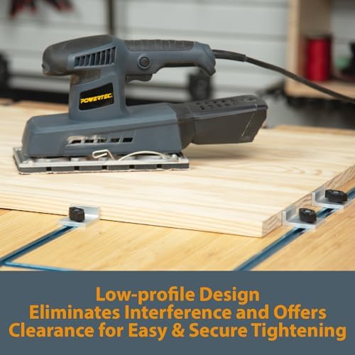 POWERTEC 72159 24 Inch Double-Cut Profile Universal T-Track with Bi-Directional Short Stop Kit, 4pcs 24" T Tracks and 4pcs Stop Blocks for Woodworking Jigs and Fixtures, Sanding, and Routing