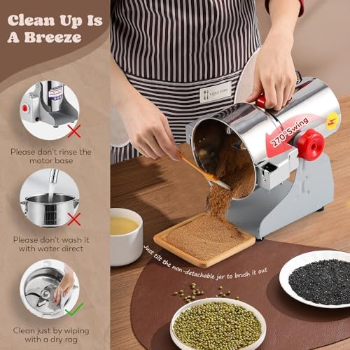 Moongiantgo Grain Mill Grinder Commercial Spice Grinder, 700g Swing, 110V