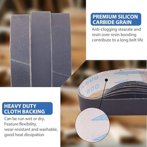 Taokyid 1-1/8 x 21 Inch Sanding Belts 120 240 400 600 800 1000 Grit 18 Pcs