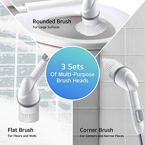 ABKO Electric Spin Scrubber Cordless Lightweight Cleaning Replaceable Brush Head Adjustable Extension Rod for Tile Bathtub Floor Bathroom Kitchen BC01