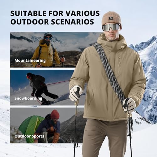 CAMELSPORTS Mens Winter Jacket Waterproof Warm Snow Ski Jackets Faux Fur Fleece Rain Coats with Removable Hood