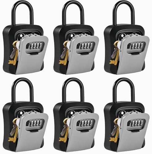 6 PCS L Large Key Lock Box, Combination Lockbox for Keys Outdoor | 4.5”x3.7”x1.5” Waterproof Kirsite Portable Key Lock Box Wall Mount with Code (L Size, Gray)