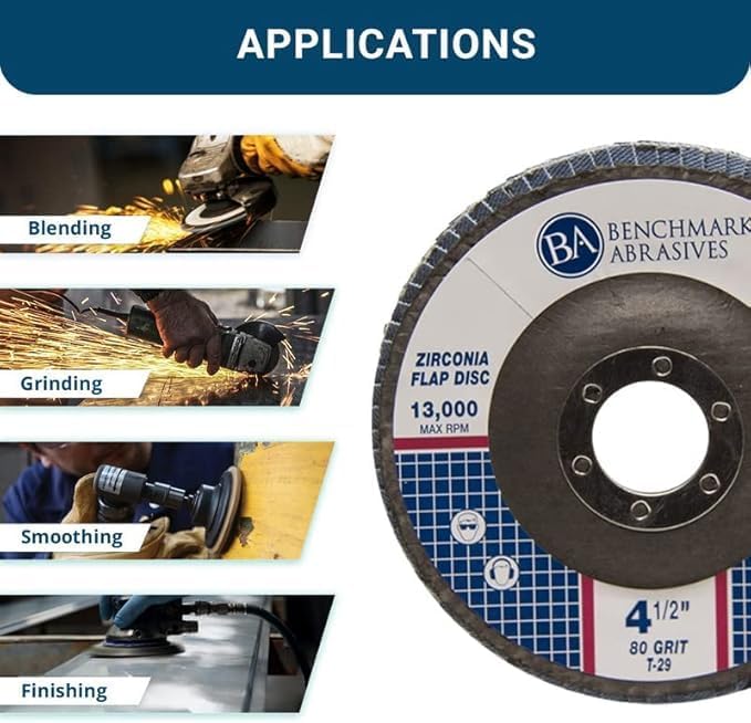 Benchmark Abrasives 4.5" x 7/8" Premium Zirconia T29 Angled Flap Discs 4 1/2 for Angle Grinder, Sanding Discs, Finishing, Rust, Stock Removal- Grinding Wheels 4 1/2 Inch (10 Pack) - 80 Grit