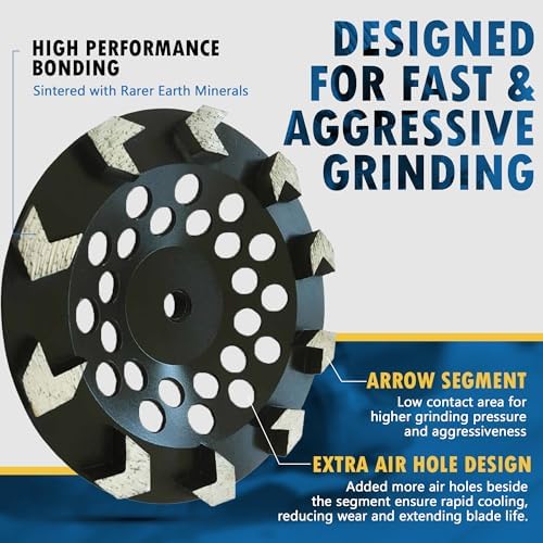 7" Diamond Grinding Wheel 10 Arrow Seg for Concrete & Coating 5/8"-11