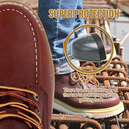 Work Boots for Men 6" Steel Toe Wedge Sole Waterproof Safety Boots