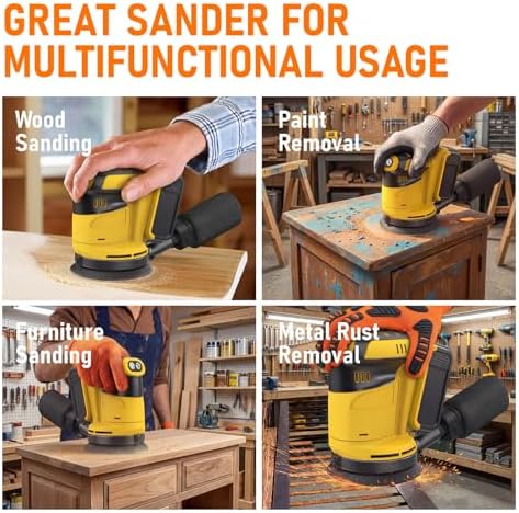 Cordless Random Orbital Sander Compatible with DeWalt 20V MAX Battery (No Battery) 5-Inch Brushless Electric Sander with 3-Speed & Dust Collector, for Woodworking, Metal& DIY Sanding