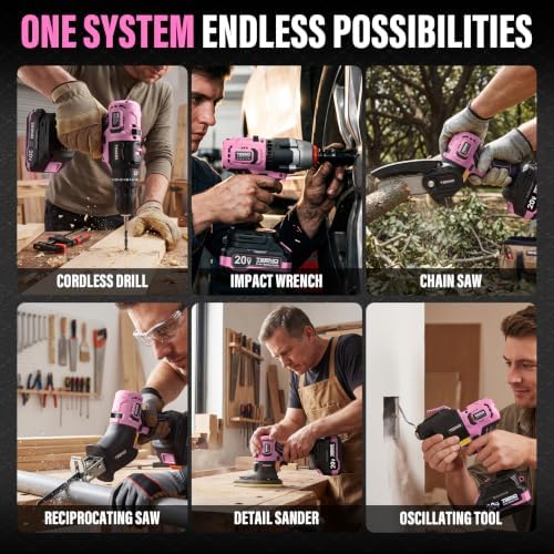 TEENO Brushless Power Tool Combo Kit, 6-in-1 Cordless Interchangeable Multi-Tool Set (Drill, Impact Wrench, Oscillating Tool, Reciprocating & Chain Saws, Sander), 3Ah Battery, USB Adapter & Hard Case