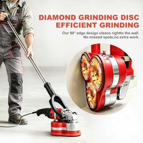 3-Head Electric Concrete Floor Grinder with Telescopic Rod, 6 Speed Diamond Polisher for Epoxy Removal, Cement, Stone, Granite, Metal Surface Grinding & Polishing (L)