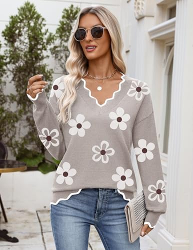 Zeagoo Women's 2026 Fall V Neck Sweater Long Sleeve Lightweight Knit Tops