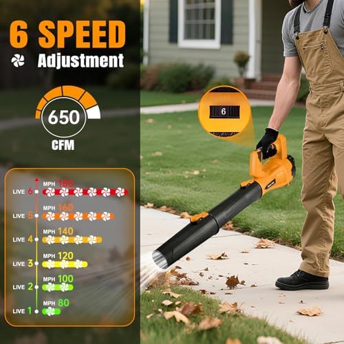 Leaf Blower Cordless 650CFM with 2x4.0Ah Battery & Fast Charger, Orange