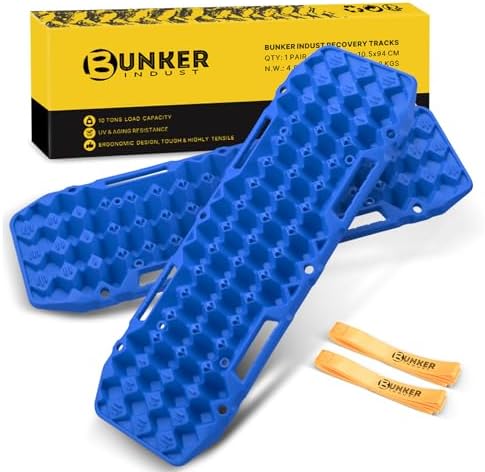 BUNKER INDUST Off Road Traction Boards, Pair Recovery Tracks Traction Mat for Vehicle Truck Jeep SUV, Mud, Snow, Sand Ramp-Blue Emergency Tire Traction Pads (Gen 10th)