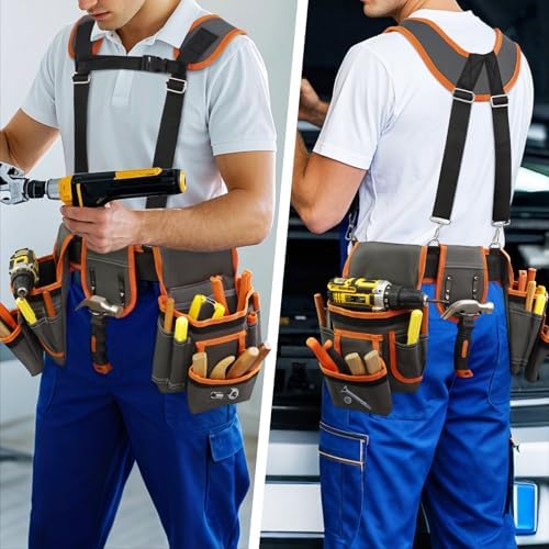 Professional Tool Belt for Men, Magnetic Tool Belt with Suspenders