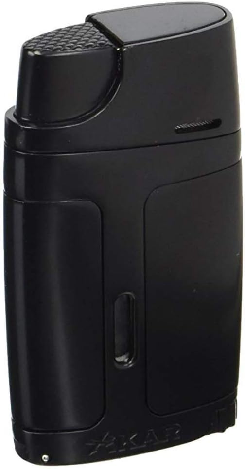 XIKAR ELX Double Jet Flame Butane Torch Lighter with 9mm Cigar Punch – Refillable Butane Lighter with Fuel Window – Wind-Resistant Adjustable Flame – Premium Cigar Accessory – Black