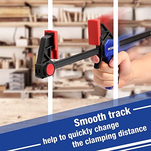 WORKPRO Bar Clamps for Woodworking, 12-Pack One-Handed Clamp/Spreader, 6-Inch (4) and 12-Inch (2) Wood Clamps Set, Light-Duty Quick-Change F Clamp with 150 lbs Load Limit Blue
