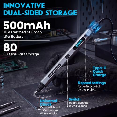 ARROWMAX 5-Speed Mini Cordless Rotary Tool Kit with OLED, 30000 RPM 42 Bits