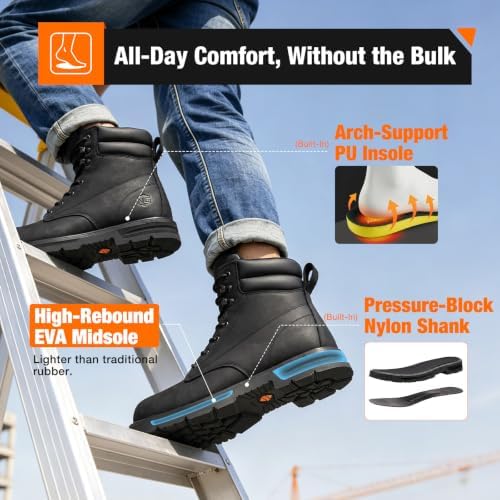 NINGO Steel Toe Work Boots for Men, Water Resistant Crazy Horse Leather