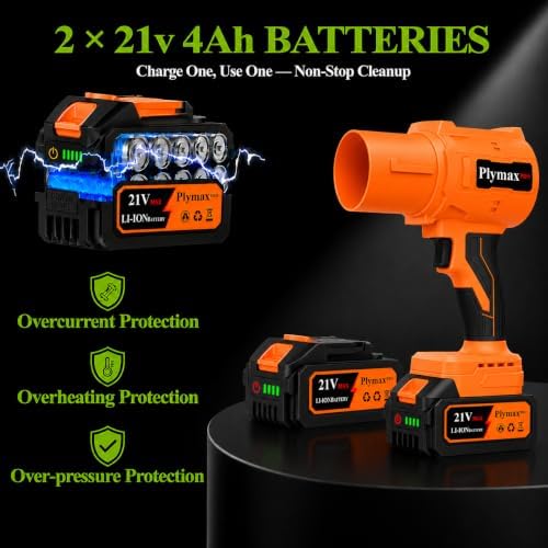 Cordless Leaf Blower, 800,000 RPM Electric Handheld Blower, Leaf Blower Cordless with 2×4.0Ah Batteries & Charger,Snow Blowers with 2-Nozzles for Patio,Lawn Care,Dust,Snow & Car Drying, Orange
